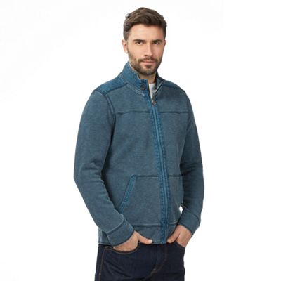Mantaray Big and tall dark turquoise pique zip through sweater